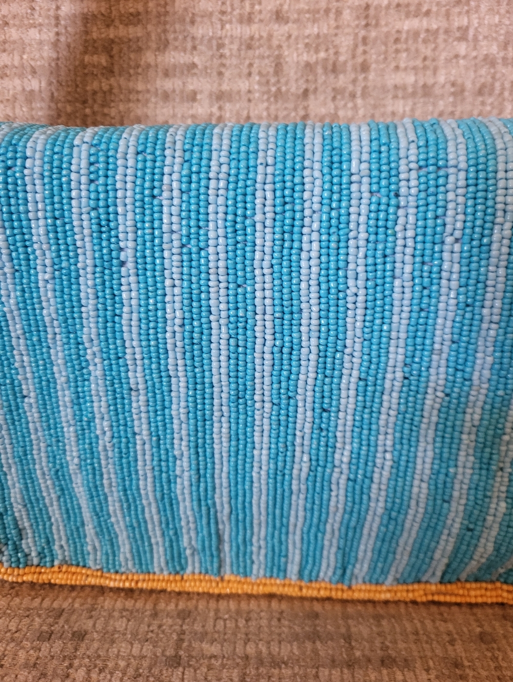 Hand-Beaded Blue & Gold Striped Lemon Motif Shoulder Bag. - Picture 8 of 16